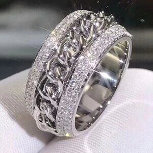 Three Layer Weave Anillos Luxury Eternity Promise Ring for Women, HA4675